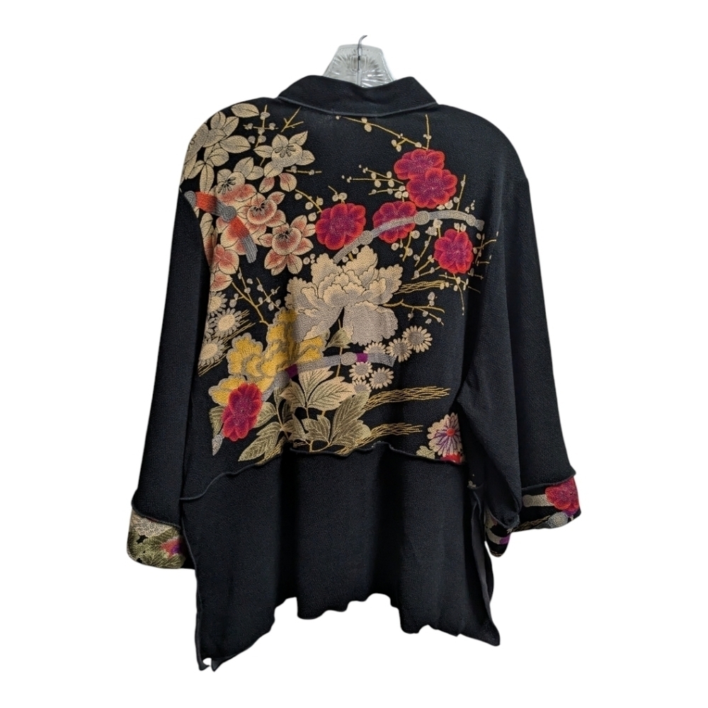 MOONLIGHT JACKET ASIAN GARDEN black floral kimono style art to wear - Picture 7 of 10